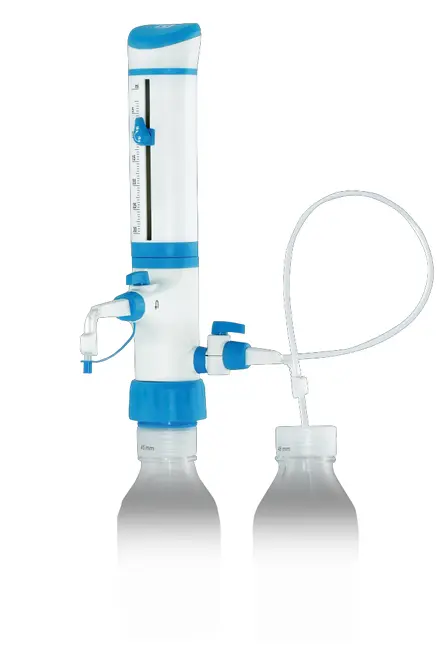 Bottle Top Dispenser with Dual Inlet Technology and Recirculating Valve, Volume Range 0.25 - 2.5mL